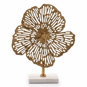 HomeRoots 18" Antiqued Gold And White Aluminum And Marble Flowers Abstract Tabletop Sculpture - 1 of 4