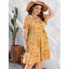 Plus Size V Neck Midi Dress Wrap Short Sleeves High Waisted Summer Casual Belt Dress - 4 of 4