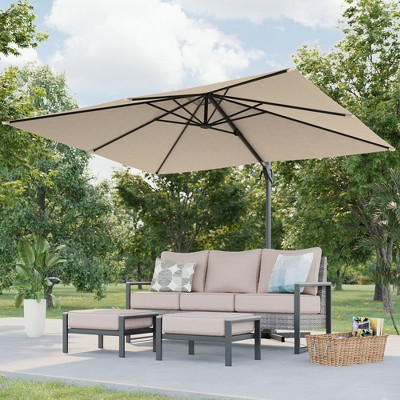 Sonkuki 10X8FT Outdoor Patio Cantilever Umbrella With Canopy, 360°Rotation Offset Umbrella