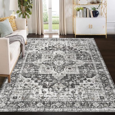 Area Rug Machine Washable Rug for Living Room Vintage Distressed Area Rug, Non-Slip Stain Resistant Carpet Accent Rug