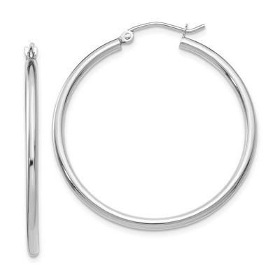Black Bow Jewelry 2mm x 35mm 14k White Gold Classic Round Hoop Earrings