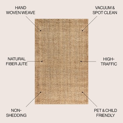 Ivory Herringbone Handwoven Jute 8' x 10' Reversible Area Rug