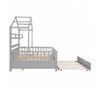 grey Full Size House Bed, Full Size House Bed Frame With Drawers & Storage Shelves, Twin Size House Bed With Roof Design, 57.8"W  Wood Low Platf - 3 of 4