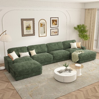 Vipbear 158" L Shaped Couch Modular Sectional Sleeper Sofa, CHENILLE Fabric, Modern Oversized Sectional Couch with Deep Seat, Tool-Free Assembly