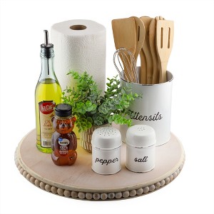 AuldHome Design Wood Beaded Lazy Susan Organizer; Decorative Rustic Boho Style Turntable for Dining and Pantry Storage - 1 of 4