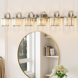 Crystal Vanity Light Fixtures Modern Stainless Steel, 6 Light Vanity Light Bathroom Wall Lights Fixtures E26 Base(Exclude Bulb) - 1 of 4