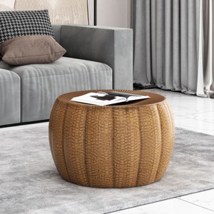 23"Modern Antique Bronze Hammered Metal Drum Coffee Table Small Round Ottoman Coffee Table,Low Pumpkin Coffee Table For Living Room-Cuddlewood - 1 of 4