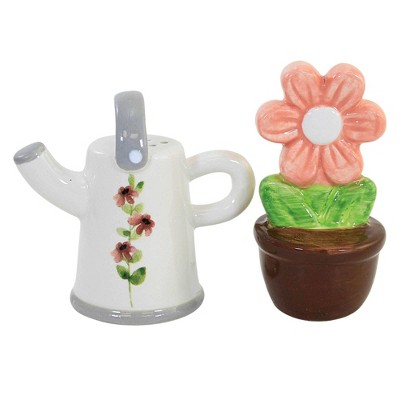 Tabletop 4.0" Watering Can/Flower S&P St/2 Spring Planter Transpac  -  Salt And Pepper Shakers