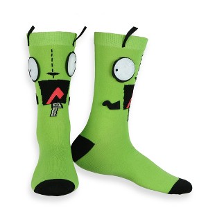 Invader Zim Socks Men's GIR 3D Design Novelty Mid-Calf Crew Socks 1 Pair Fits Shoe Size 8-12 Green - 1 of 4