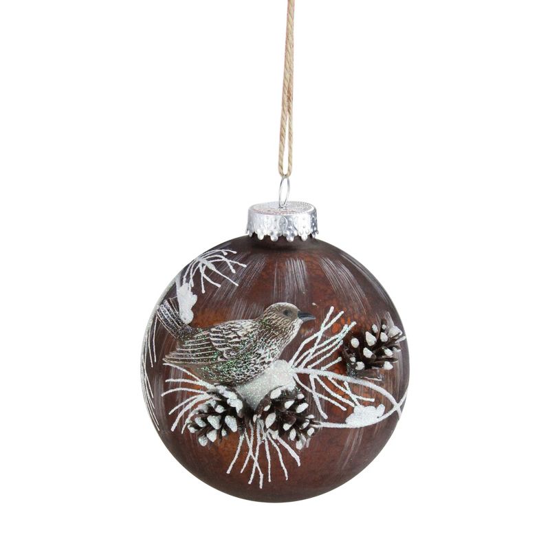 NORTHLIGHT 3.25" Mercury Glass Ball with Bird and Pine Cones Christmas Ornament 3.25" - Brown, 1 of 4