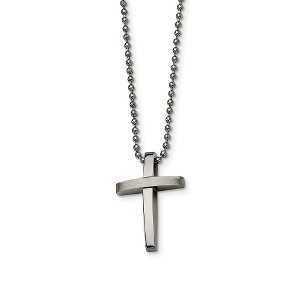Black Bow Jewelry Men's Stainless Steel Small Brushed and Polished Cross Necklace, 18 In - 1 of 4