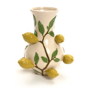 LuxenHome Ivory with Yellow Lemons Ceramic 13.8-Inch Tall Vase Multicolored - 1 of 4
