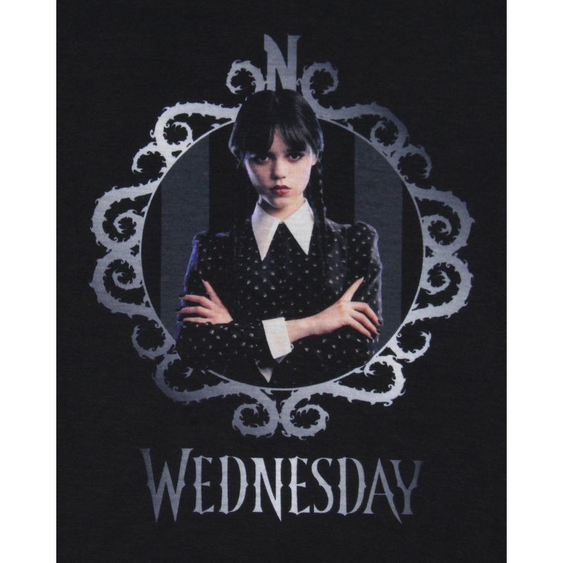 Wednesday Addams Girls' Striped Sleep Pajama Set Shorts and Shirt Black, 5 of 7