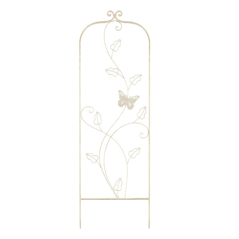 Garden Trellis-For Climbing Plants- 46-Inch White Decorative Leafy Vine & Butterfly Metal Panel-For Roses, Vegetable Plants & Flowers by Pure Garden, 4 of 8