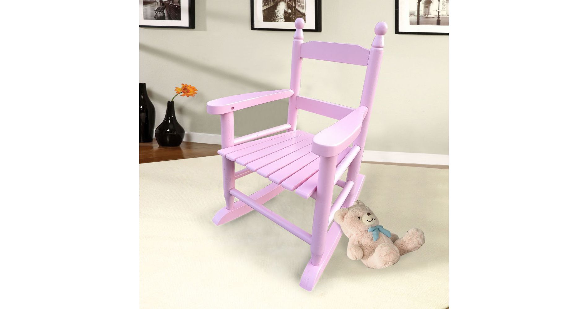 Aghana Digitals Kids Rocking Chair - Solid Populus Wood, 110 LBS Capacity, Indoor/Outdoor Use, Easy Light Pink 2.95x15.55x22.8 in