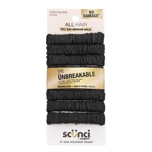scünci Unbreakable Ruched Comfy Hair Elastics - Black - All Hair - 8pcs - 1 of 4