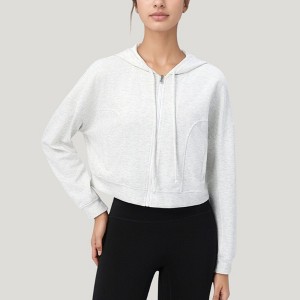 Anna-Kaci Active Women's Zip Front Cropped Hood Designie with Long Sleeves and Drawstring Hood Design - 1 of 4
