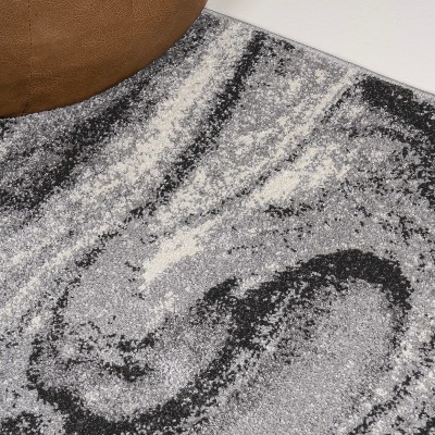 Charcoal and Ivory Abstract Swirl 3x5 Synthetic Area Rug