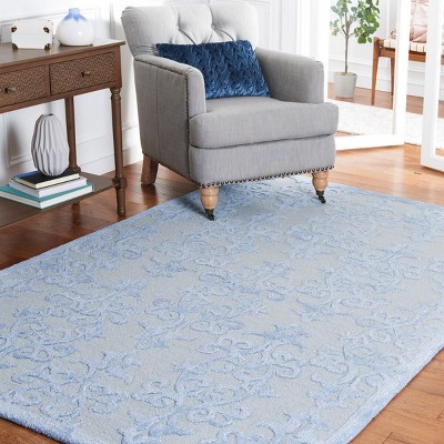 Reversible Handmade Tufted Wool & Viscose Blue Rug 4' x 6'