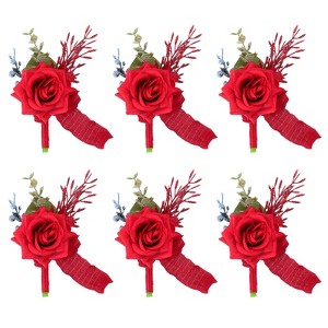 Unique Bargains Satin Rose Bloom Greenery Comfortable Wrist Strap Corsage For Party Wedding 6 Pcs - 1 of 4