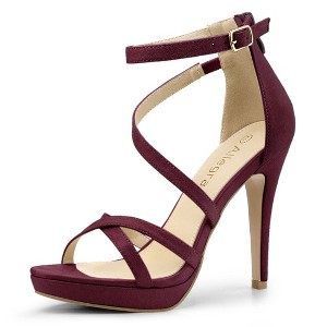 Allegra K Women's Back Zipper Platform Stiletto Heels Ankle Strap Sandals - 1 of 4