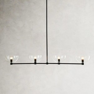 Rennnsan Averra 47" W 4 - Light Bowl Liner Glass Mid-Century Modern Dimmable Kitchen Island Pendant in Black - 1 of 4