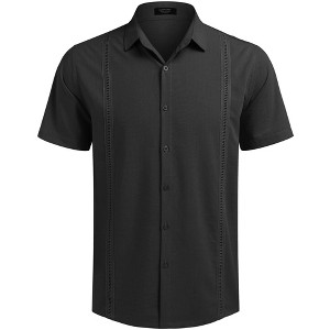 COOFANDY Mens Short Sleeve Cuban Guayabera Shirt Casual Summer Beach Button Down Shirts - 1 of 4