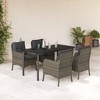 vidaXL 5-Piece Patio Dining Set - Gray Poly Rattan with Cushions & Glass Tabletop - Outdoor Garden Furniture - 2 of 4