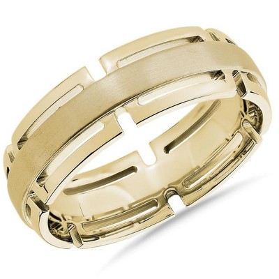 Pompeii3 Men's 7mm Modern Link Edge Wedding Ring in White, Yellow, or Rose Gold