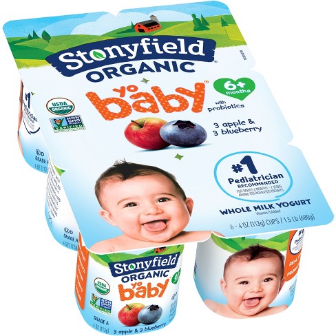 Stonyfield Organic Yobaby Apple & Blueberry Whole Milk Baby Probiotic  Yogurt - 6ct/4oz Cups : Target