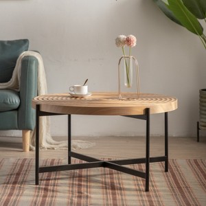 1 PC/2 PCS Modern Thread Design Round Coffee Table, MDF Table Top with Cross Legs Metal Base 4M - ModernLuxe - 1 of 4