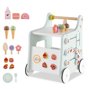 Angel Sar 2-in-1 Baby Walker with 8 Activities, Montessori Push Toy with Role-Play Window & Storage, Light Green Toddler Walker for Ages 1+ - 1 of 4