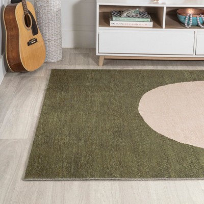 Cirkel Cream and Olive Geometric 4' x 6' Washable Rug