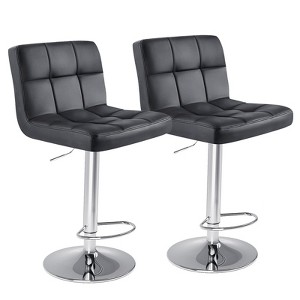 DOMETOUR Bar Stools Set of 2, Counter Height Barstools,Square Seat Cushion Barstool with Back, Height Adjustable PU Leather Swivel Barstool - 1 of 4