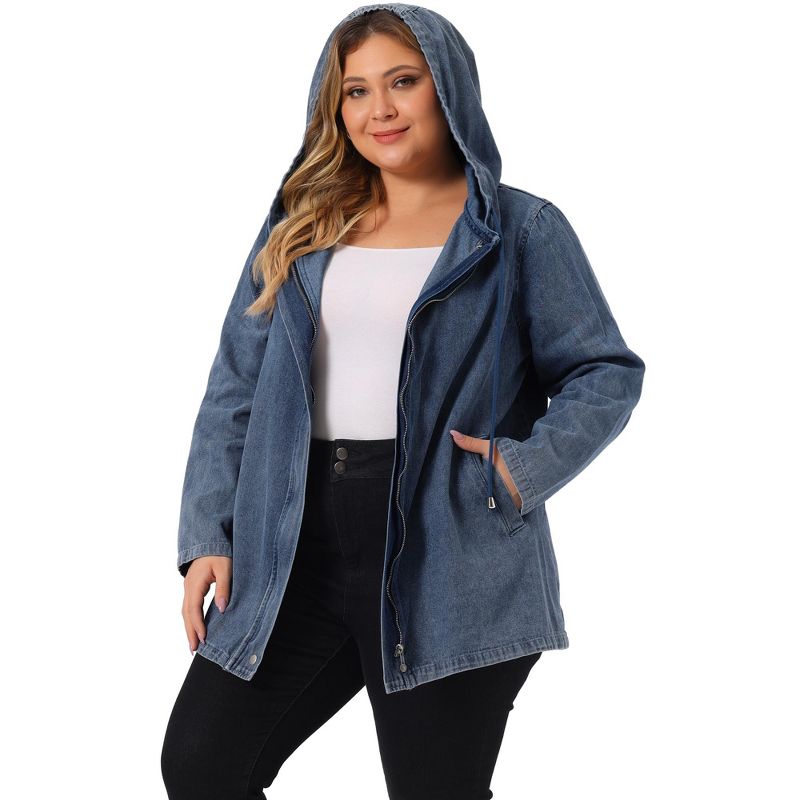 Agnes Orinda Women's Plus Size Layered Drawstring Hood Utility with Pockets Jean Jackets, 1 of 6