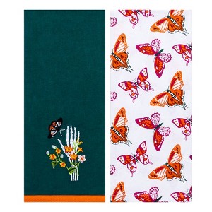 The Lakeside Collection Butterfly and Skeletons Embroidered Set of 2 Kitchen Towels - 1 of 3