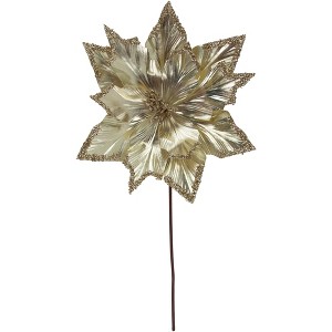 Northlight 24" Metallic Champagne Gold Glittered Poinsettia Christmas Stem Spray - 1 of 4