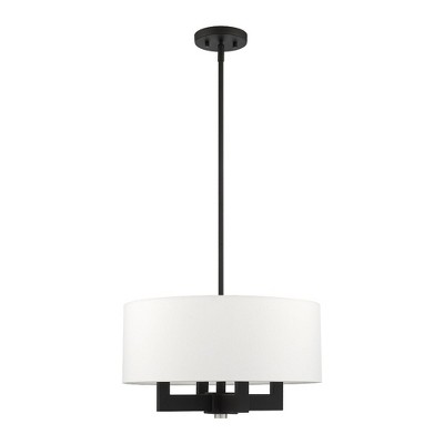 Black and Off-White 4-Light Drum Chandelier