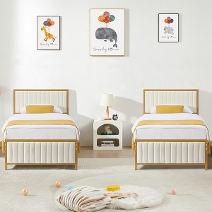 VECELO Upholstered Bed Frame with Headboard & Footboard, Heavy Duty Steel Slats, No Box Spring Needed - 1 of 4