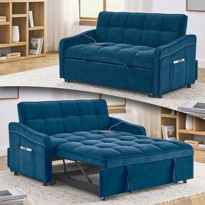 TIRAMISUBEST 3-in-1 Convertible Sleeper Sofa Bed,Velvet Futon Couch with Adjustable Backrest, Side Pocket, and Pull-Out Design for Living Room - 1 of 4
