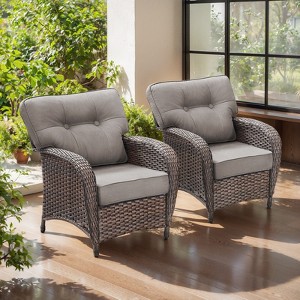 Belord Patio Chairs Set of 2 with Extra Wide Backrest, All Weather Brown Wicker Patio Furniture Set with Comfort Thick Cushion for Porch Deck Balcony - 1 of 4