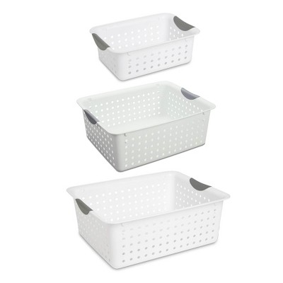 Sterilite Set of Ultra Plastic Storage Baskets with Handles Including 12 Small, 12 Medium, and 6 Large Containers for Home Organization, 30 Count