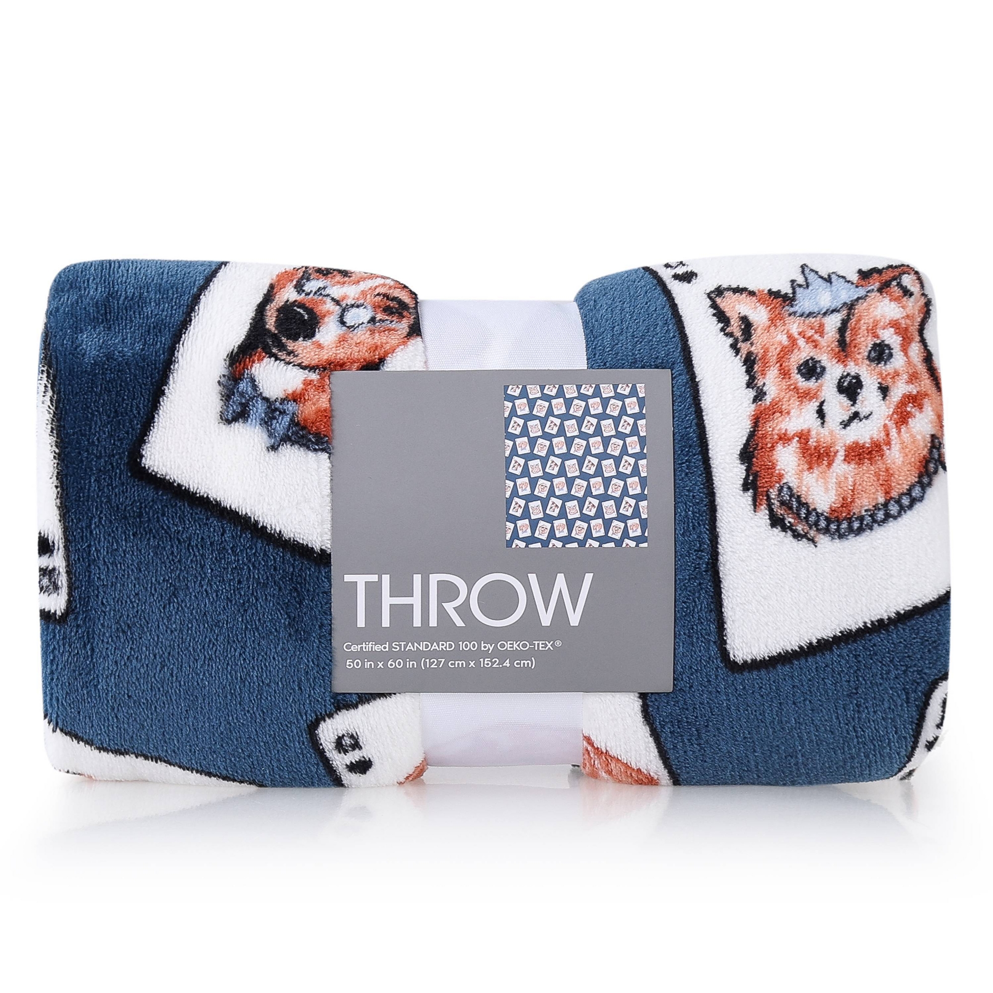 Dog Playing Cards Throw Blanket Blue
