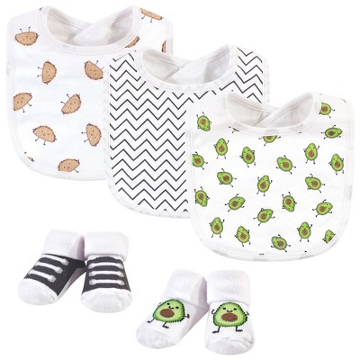 Hudson Baby Infant Cotton Bib and Sock Set 5pk, Avocado Taco, One Size