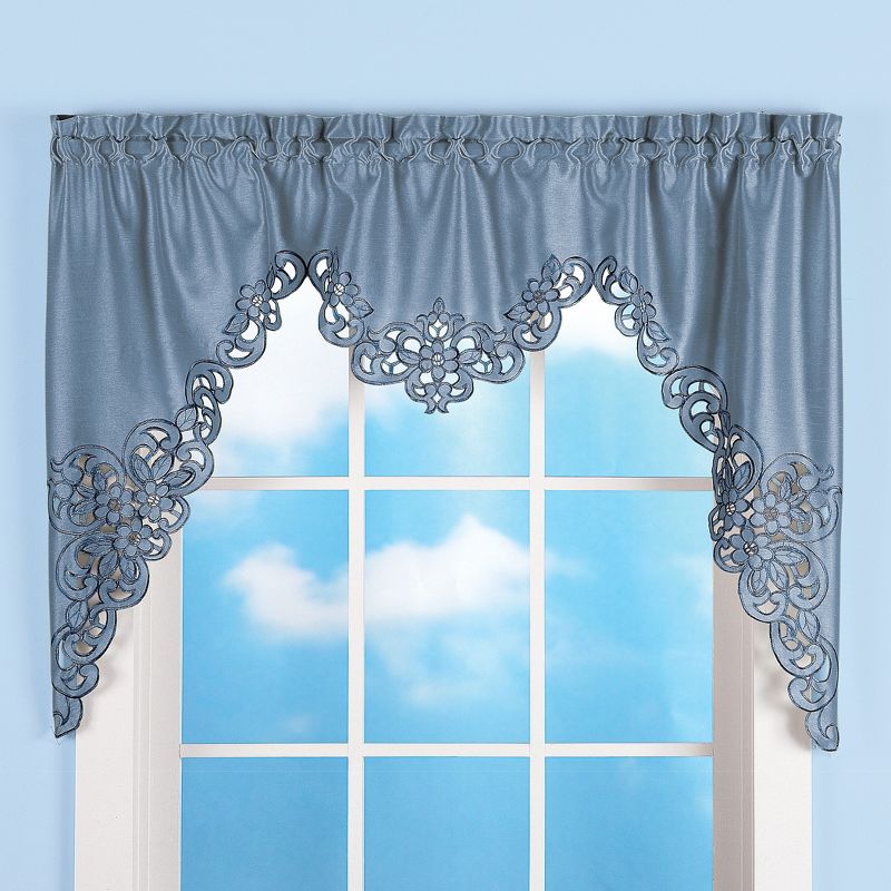 Collections Etc Elegant Scalloped Design Cut-Out and Embroidered Scroll Window Valance with Rod Pocket Top for Easy Hanging, 2 of 5