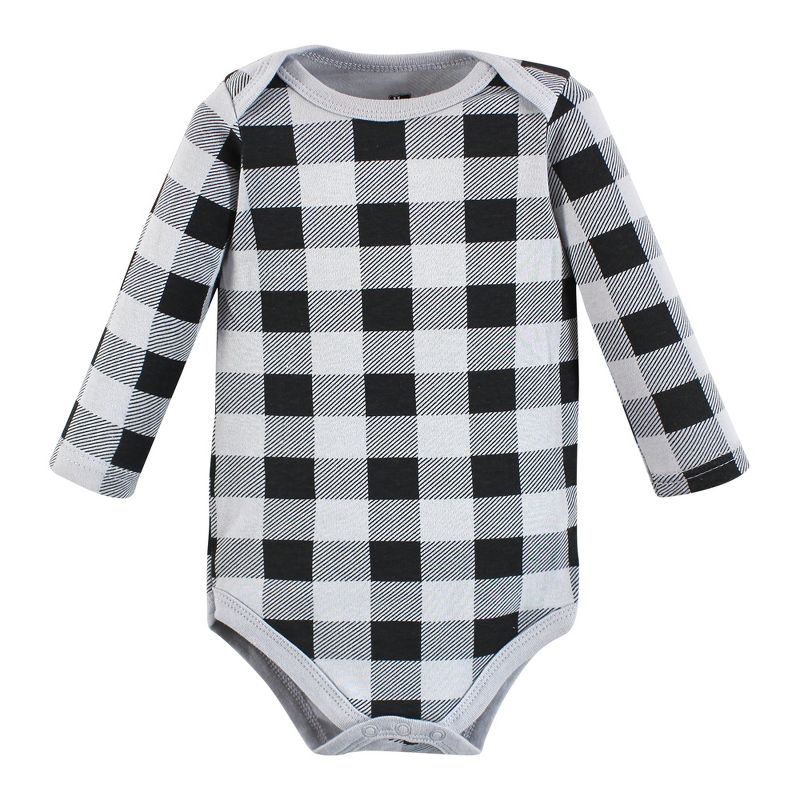 Hudson Baby Infant Boy Cotton Long-Sleeve Bodysuits, Baby Bear Gray Black 5-Pack, 6 of 9