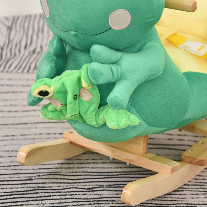 Qaba Kids Ride-On Rocking Horse Toy Frog Style Rocker with Fun Music, Seat Belt & Soft Plush Fabric Hand Puppet for Children 18-36 Months, Green, 6 of 10