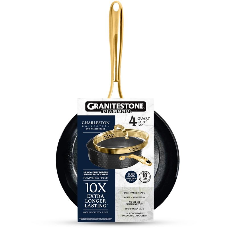 Granitestone Charleston Collection Hammered Black 4 Qt Deep Saute Nonstick Pan with Lid, 3 of 8