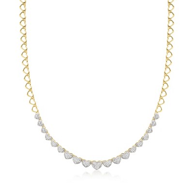 Ross-Simons 0.50 ct. t.w. Diamond Heart-Link Necklace in 18kt Gold Over Sterling