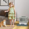 LunaLulinlk green Large enclosed cat litter box with mat and litter scoop, front entry top exit door - 3 of 4